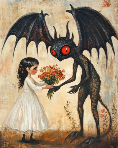 Folk Art Flowers for the Jersey Devil – Mythical Beasts Wall Art