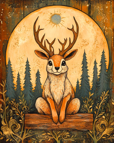 Vintage Style Midnight Jackalope – Mythical Beasts Wall Art